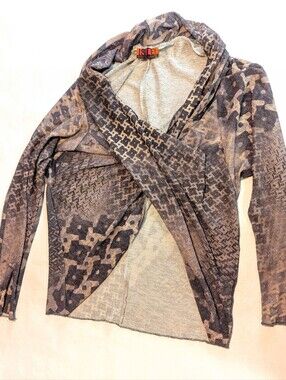 Isle Apparel by Melis Kozan Women XS Brown Beige 3/4 Sleeve Boho Midriff Top